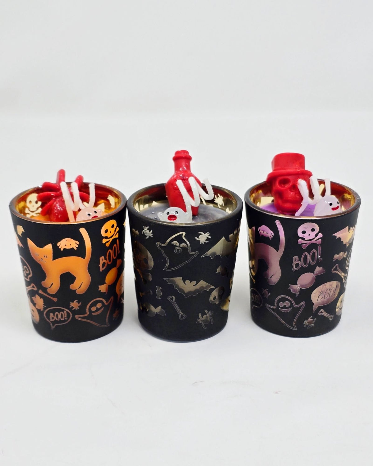 Artisan One Moon Flame Ghouls Night Out Halloween Pumpkin Shot Glass Candle Set