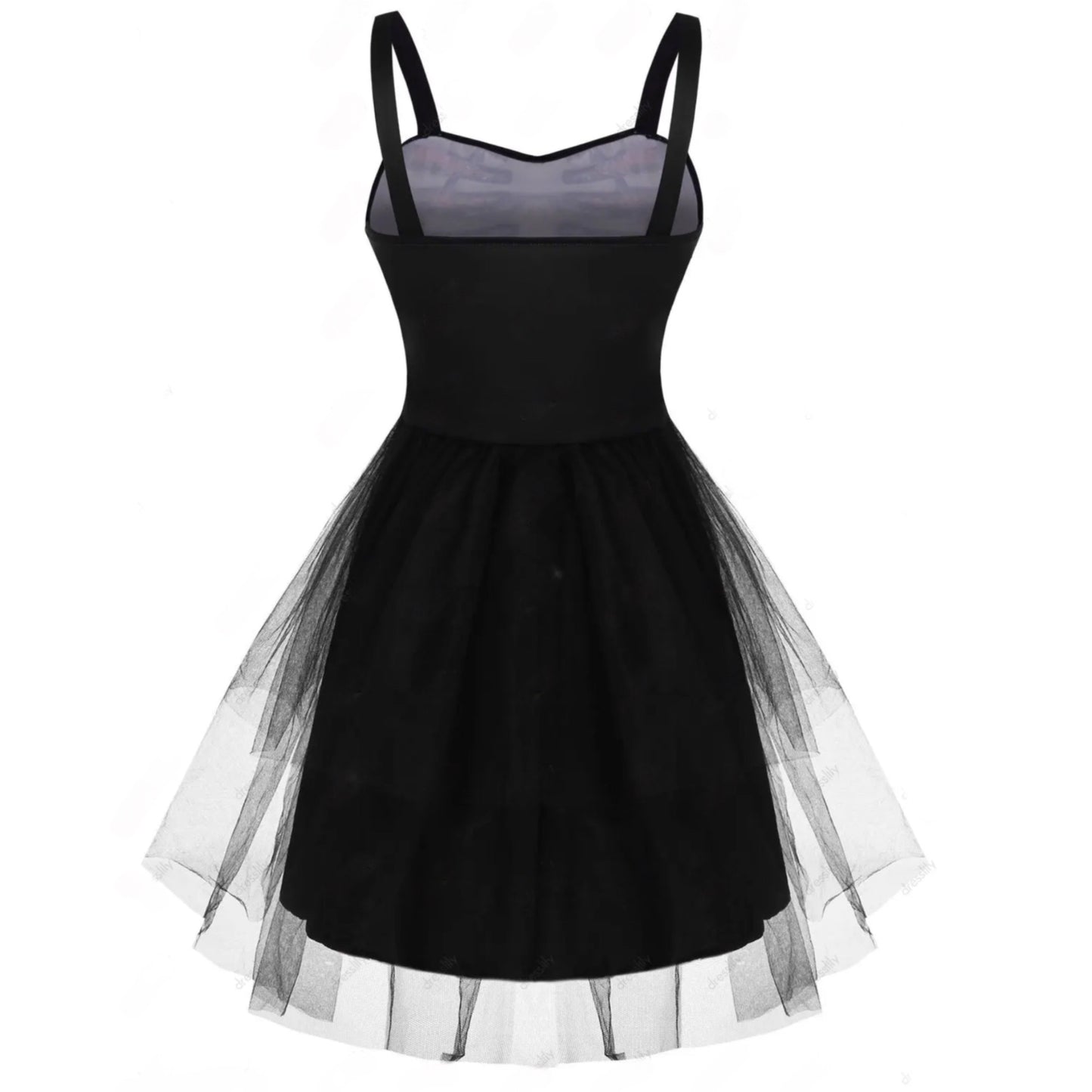 Black Skeleton Flower Tulle Overlay Tutu Dress - A Gothic Universe - Dresses