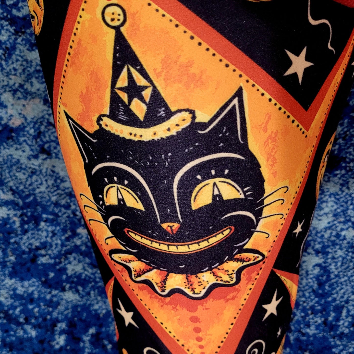 "Grinning Jack" (Johanna Parker Exclusive) Orange Vintage Cat - High-quality Handcrafted Vibrant Leggings -  - Leggings