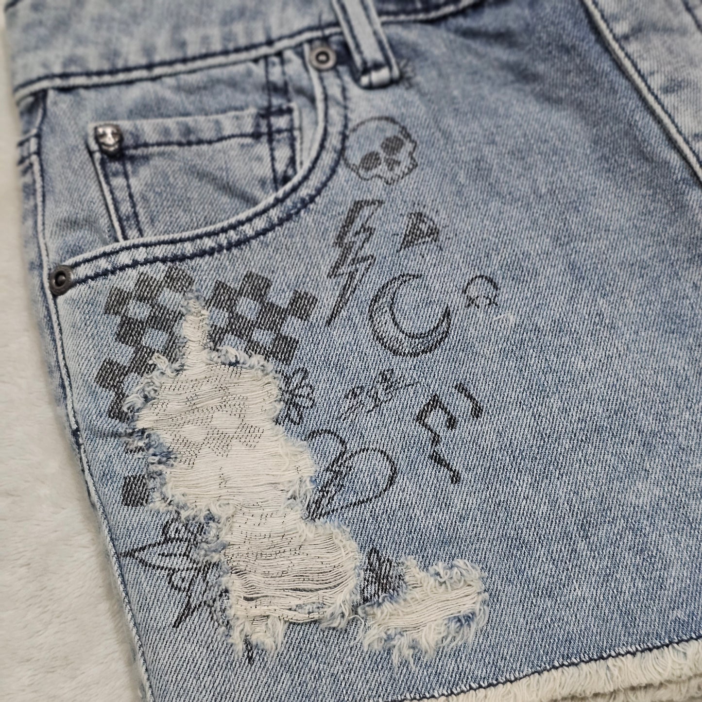 Distressed Denim Shorts | Sketch Art - Blackheart - Shorts