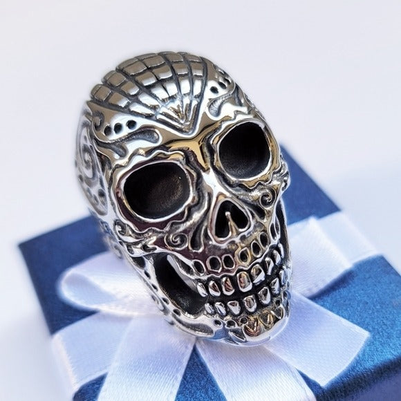 Sugar Skull Men's Biker Ring | Black Oxidized Stainless Steel - Sugar Skull - A Gothic Universe - Rings