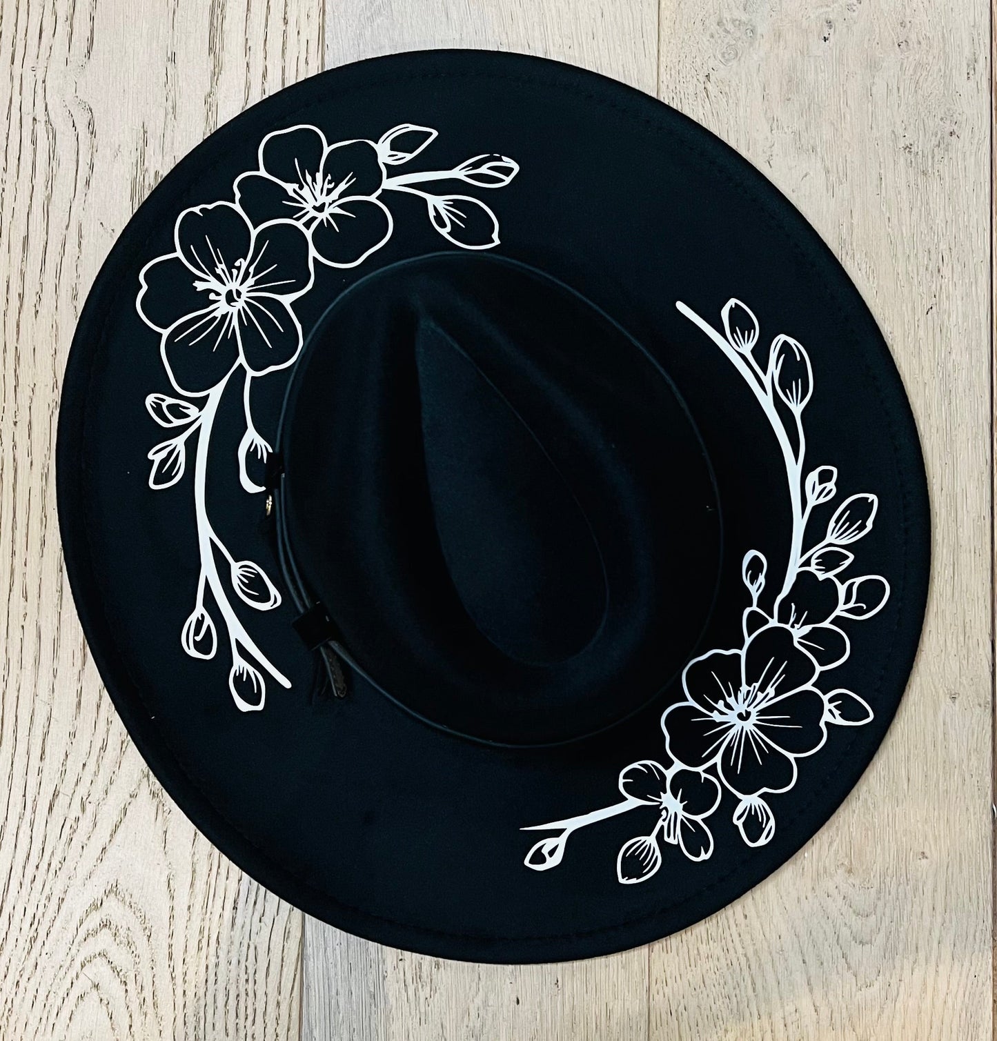 Vegan Felt Hat - XL Brim - Large Cherry Blossoms - -