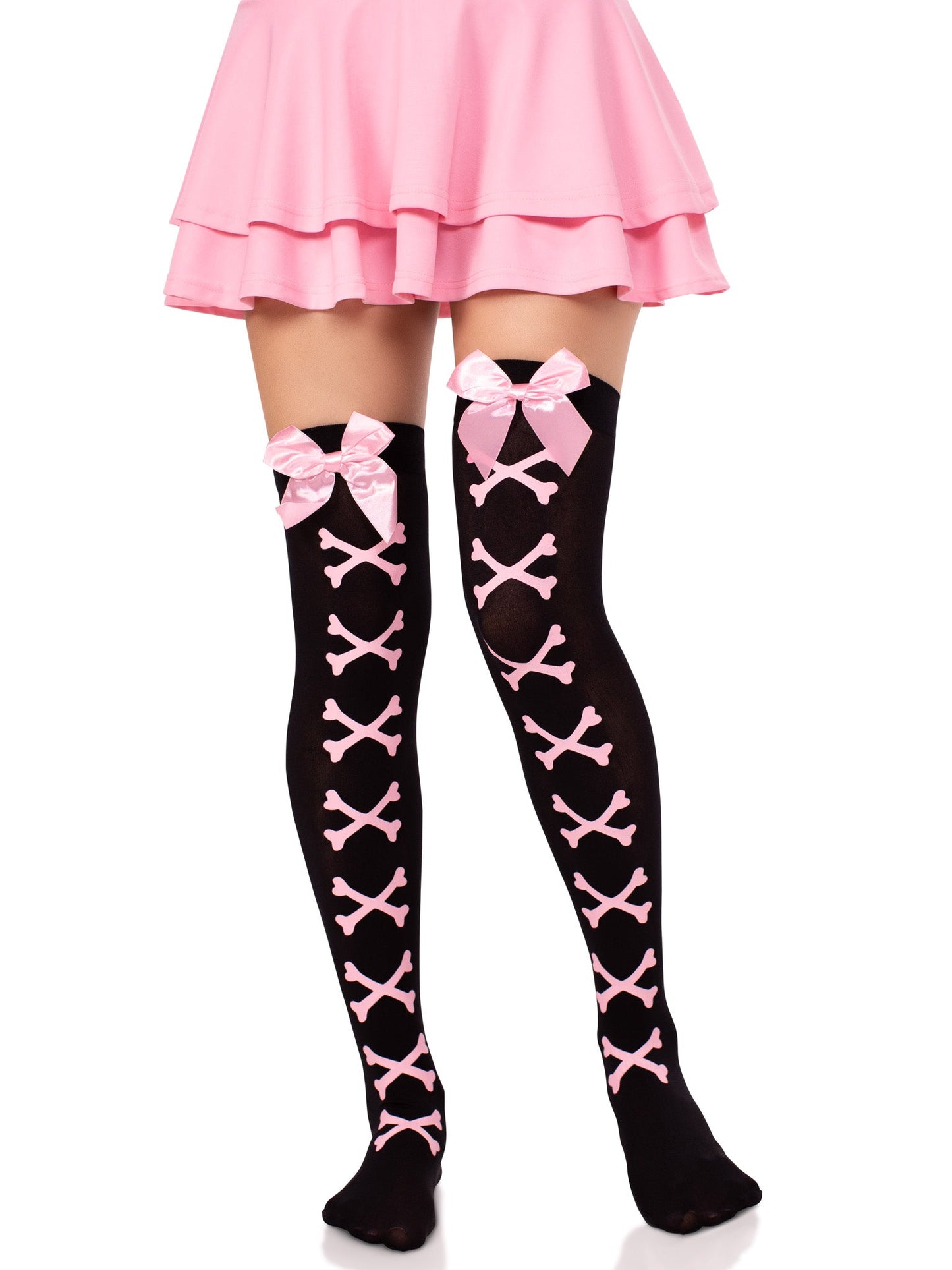 Crossbone Opaque Thigh Highs - Pirate Gothic Hosiery - Alternative Fashion Stockings