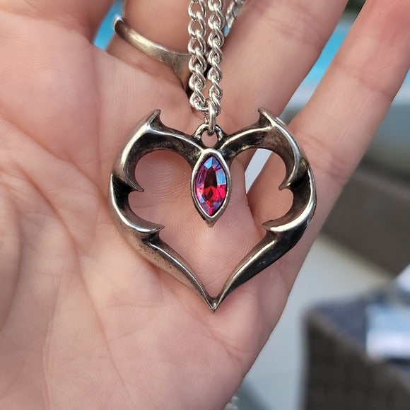 Batheart Pendant | Fine English Pewter Swarovski Crystal 21" - Alchemy Gothic - Necklaces