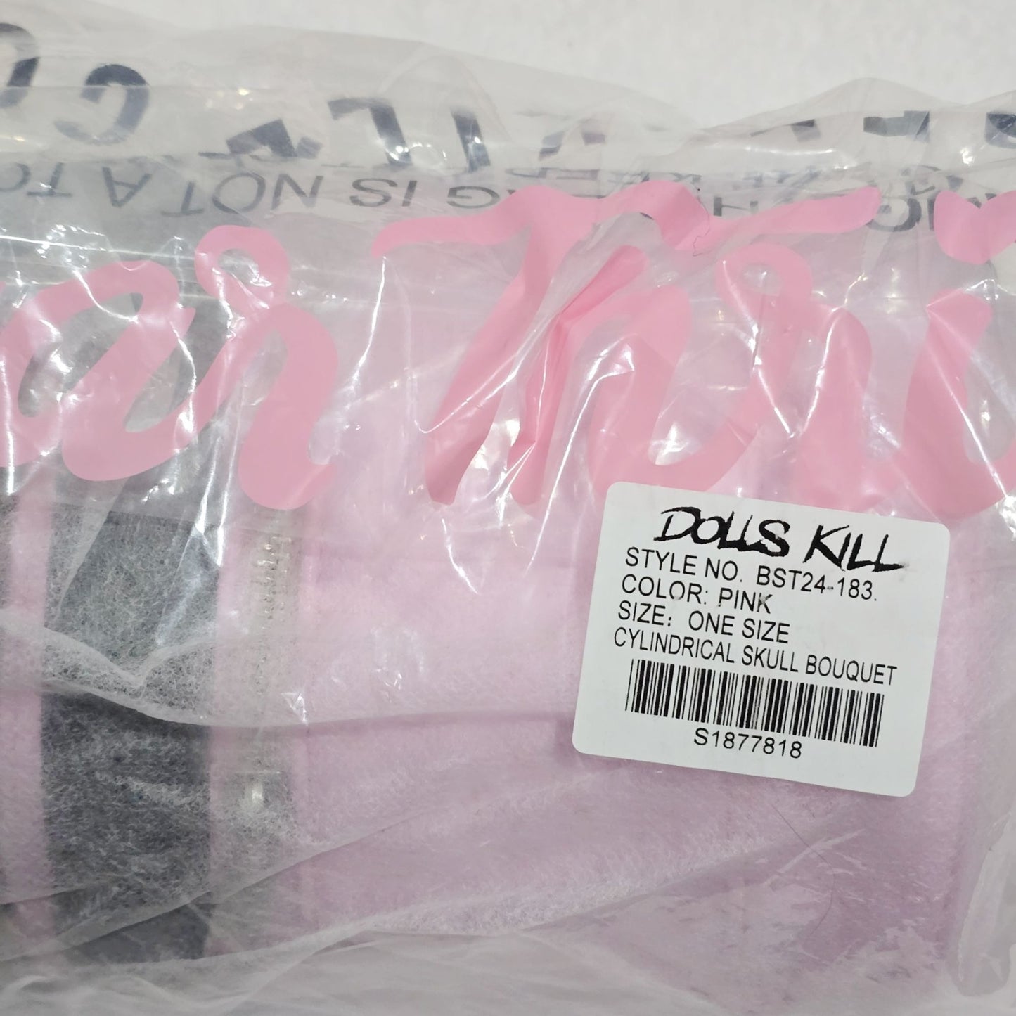 Cylindrical Skull Bouquet Bag – Pink Black Vinyl w/ Roses