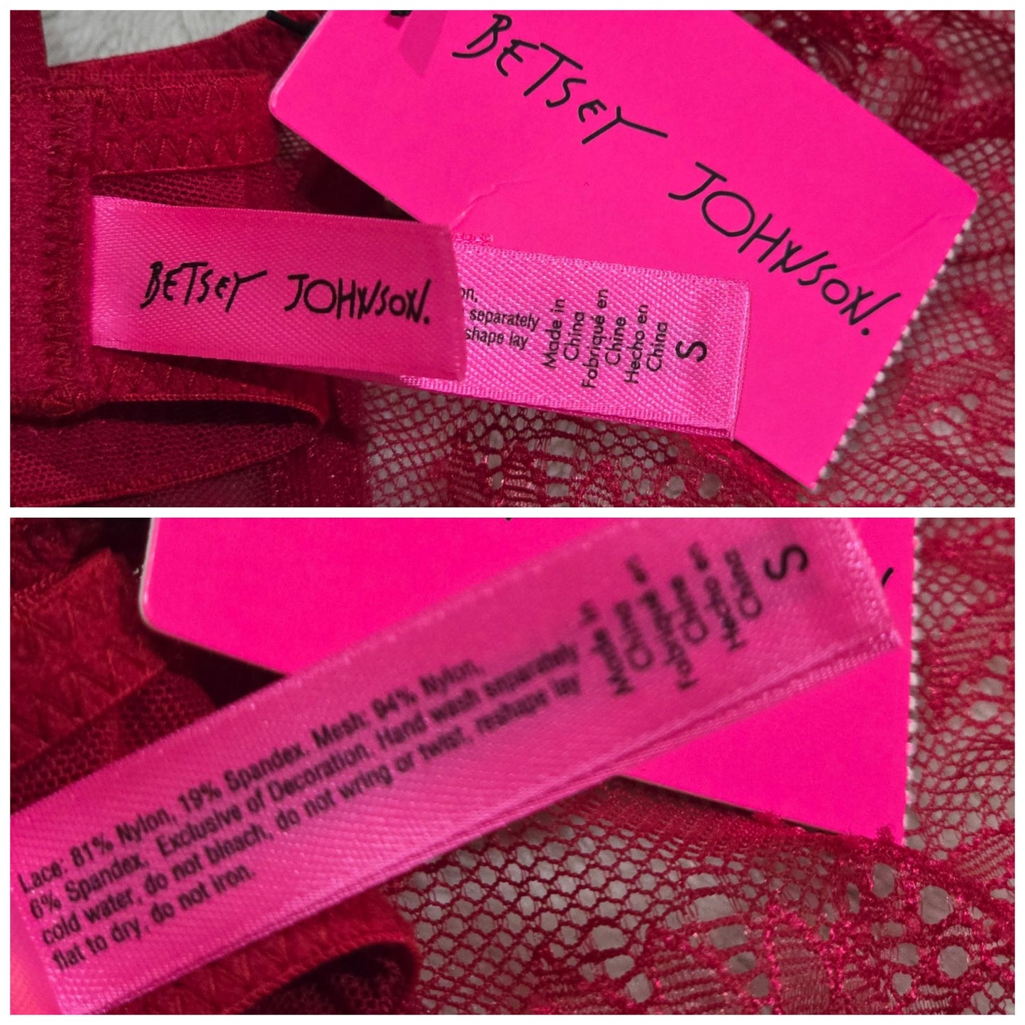 Red Lace Bralette Cut-out Front Floral Pattern Black Center Bow -  - Bras