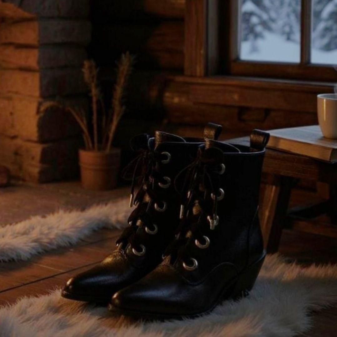 Witchy Ways Ankle Boots – Vegan Leather Lace-Up Pointed Toe Heels 7