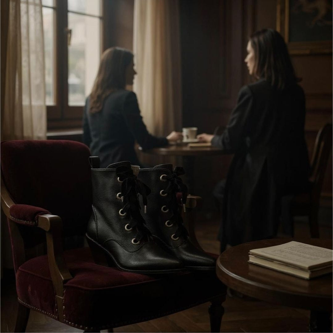 Witchy Ways Ankle Boots – Vegan Leather Lace-Up Pointed Toe Heels 7