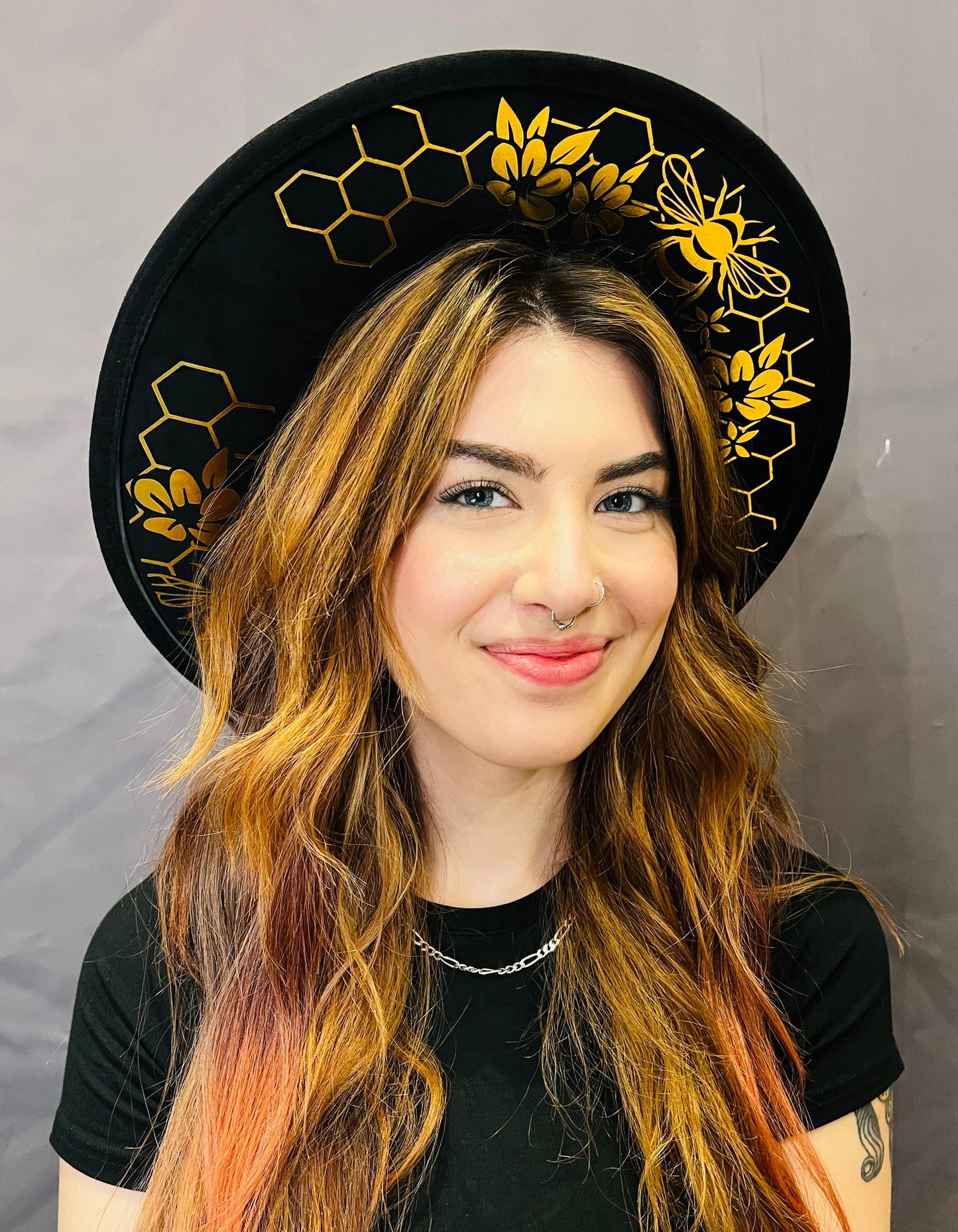 Vegan SUEDE Wide Brim Hat - XL Brim - Foiled Honeycomb - -