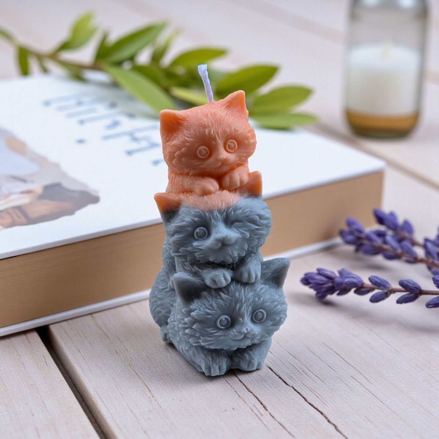 Handmade ✦ Soy Wax Candle ✦ Stacked Cat Trio Pumpkin Pie Cinnamon Scent