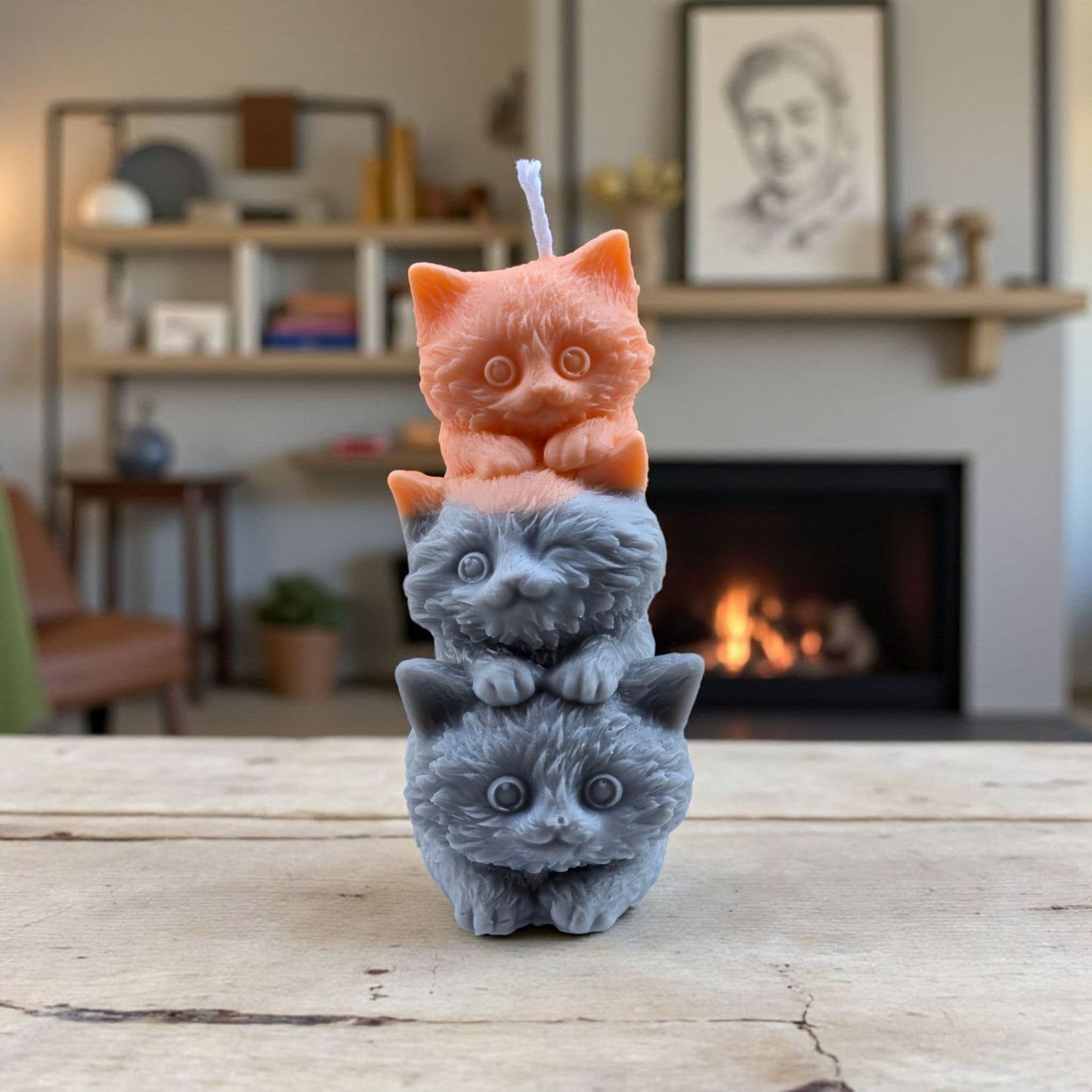 Handmade ✦ Soy Wax Candle ✦ Stacked Cat Trio Pumpkin Pie Cinnamon Scent