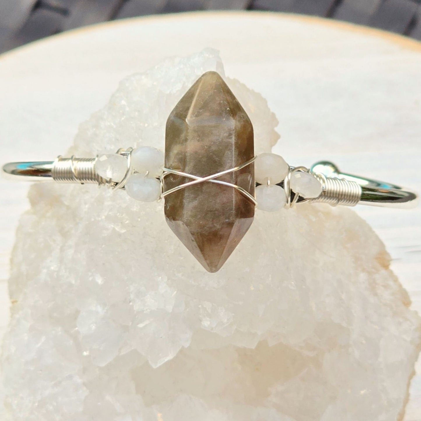Sunstone & Moonstone Wire Wrap Cuff – 925 Over Copper – Joy & Intuition Talisman
