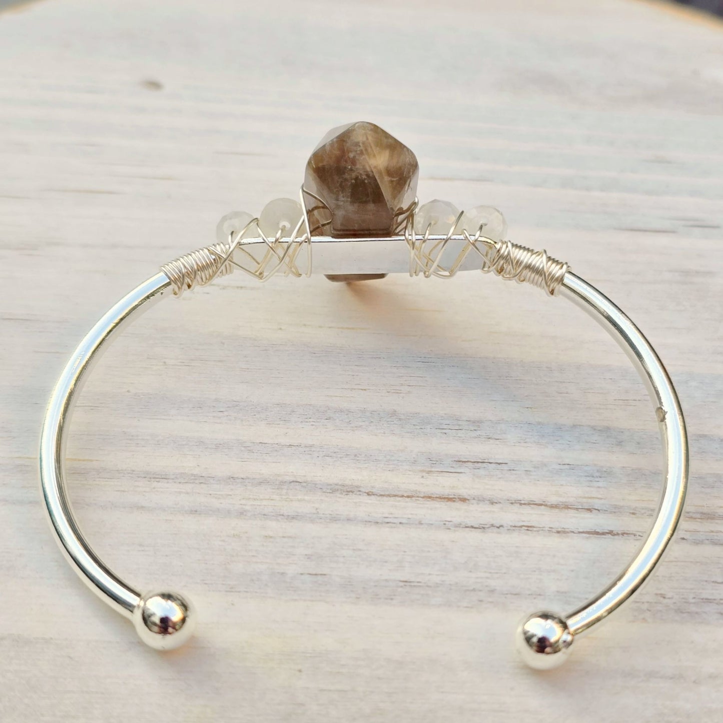 Sunstone & Moonstone Wire Wrap Cuff – 925 Over Copper – Joy & Intuition Talisman