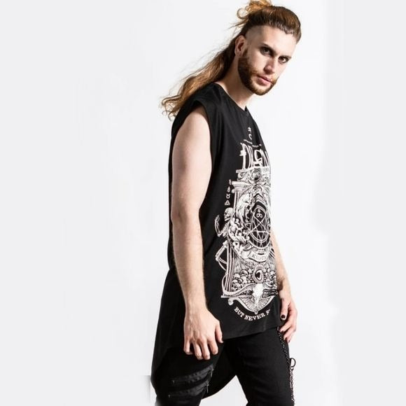 Insomnia Longline Vest Tunic | Black Soft Cotton Unisex - Killstar - Tops