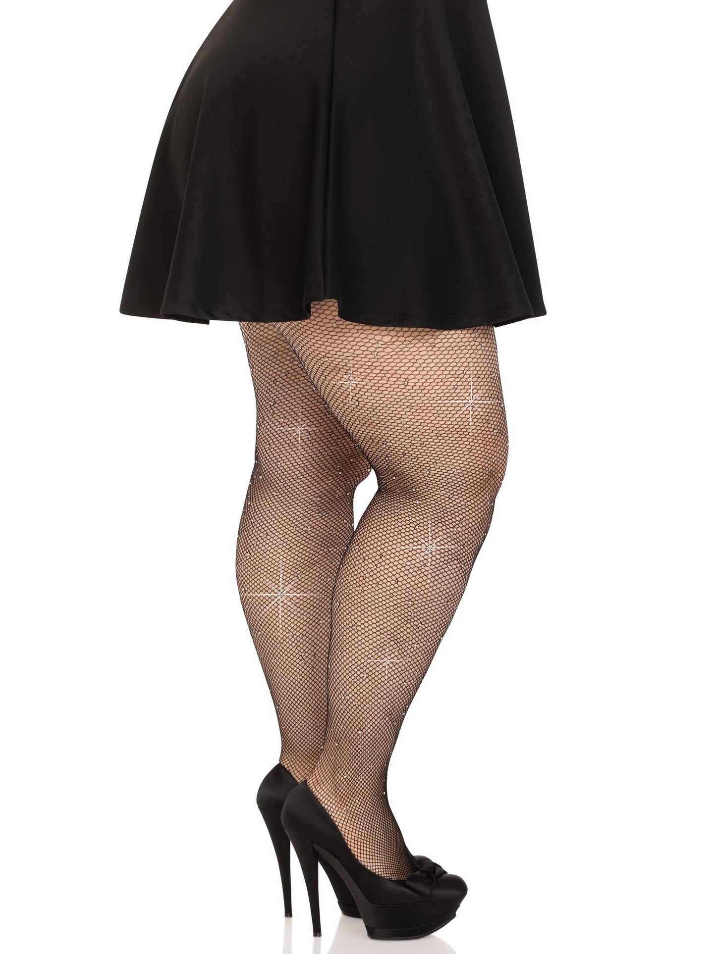 Colby Plus Rhinestone Fishnet Tights -  - Hosiery