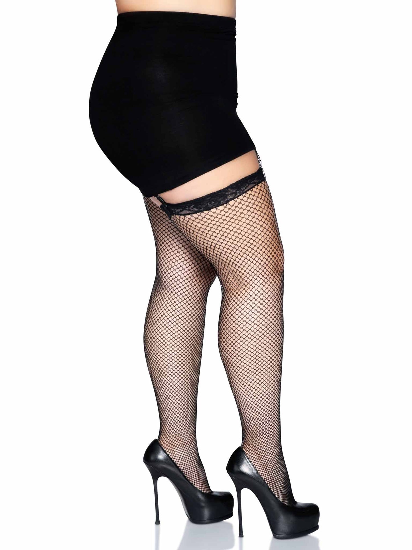 Gwen Plus Fishnet Thigh High Stockings -  - Hosiery