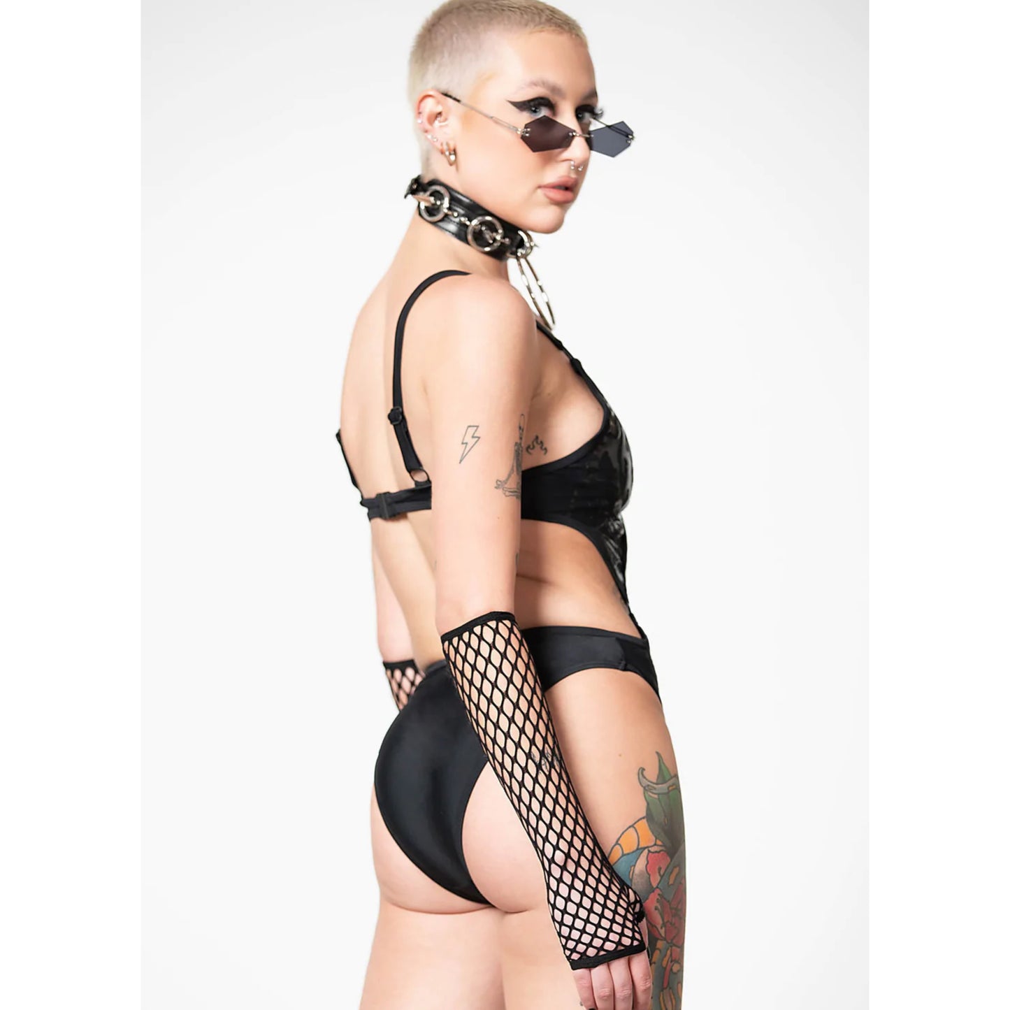 Dark Princess One Piece Swimsuit | Black On Black Cut-Out Panels O Hoop Closures - Killstar - Swimwear