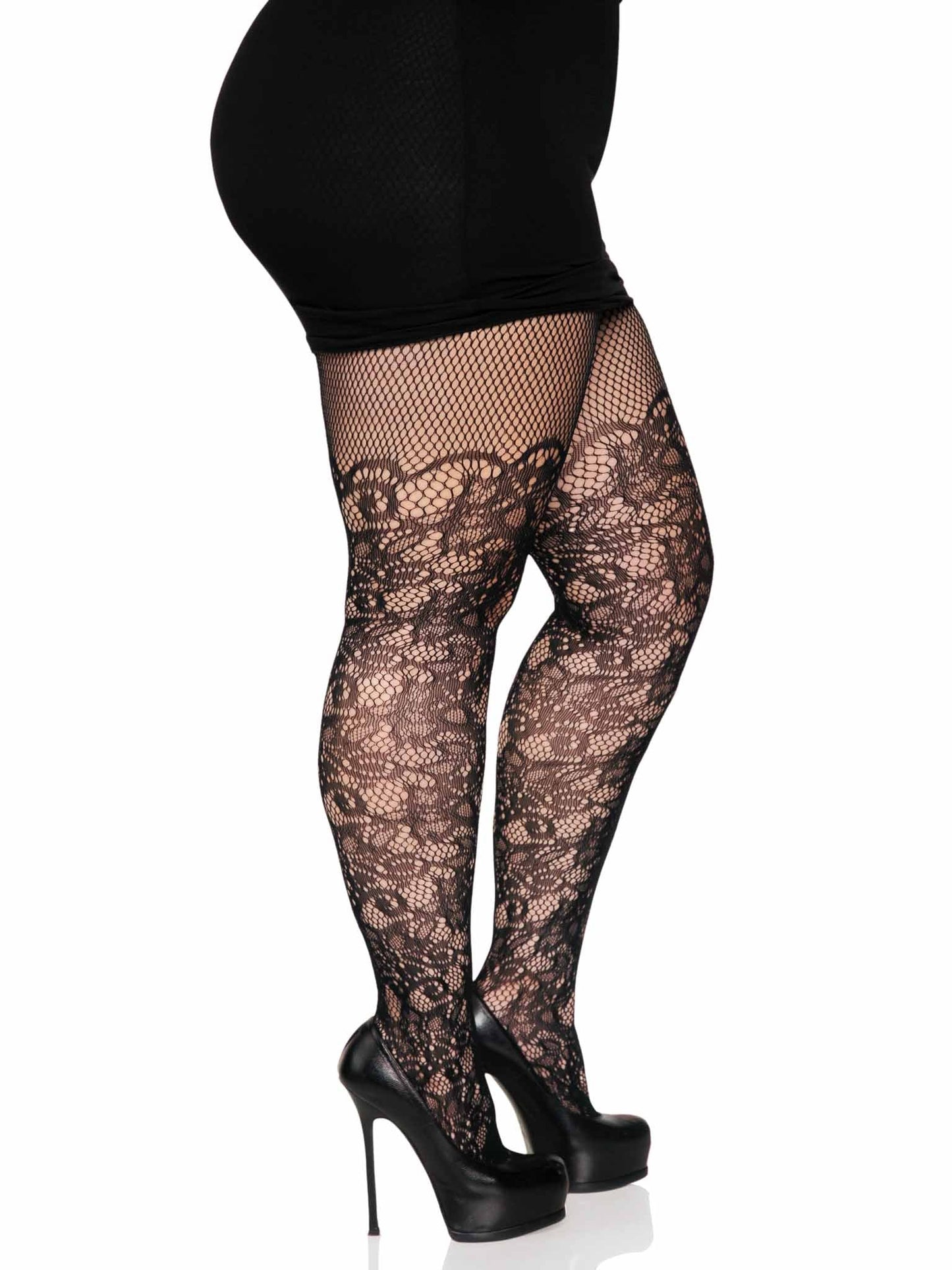 Drew Plus Floral Vine Fishnet Tights -  - Hosiery