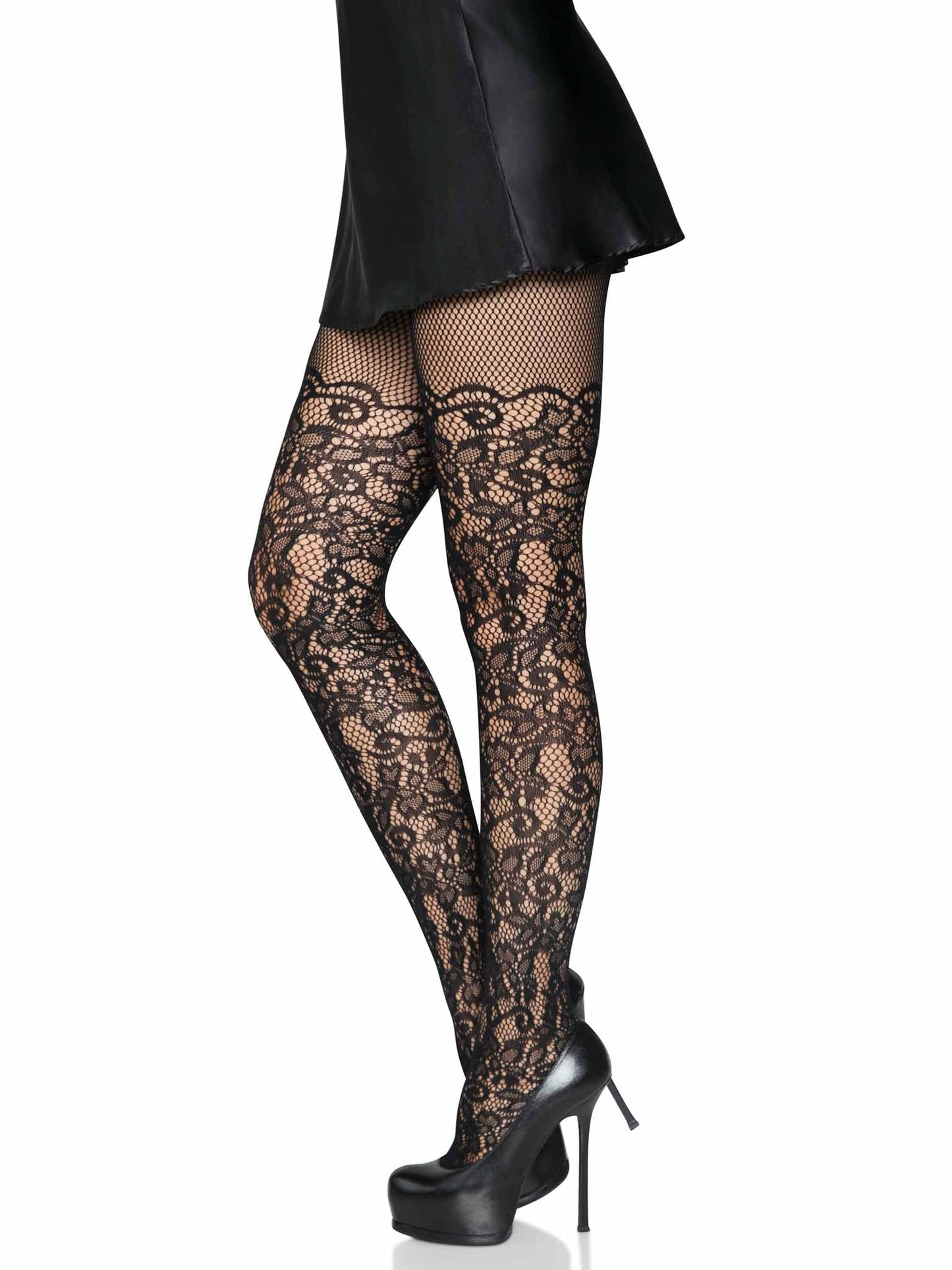 Drew Floral Vine Fishnet Tights - Romantic Lace Fishnet Tights - Sexy Hosiery