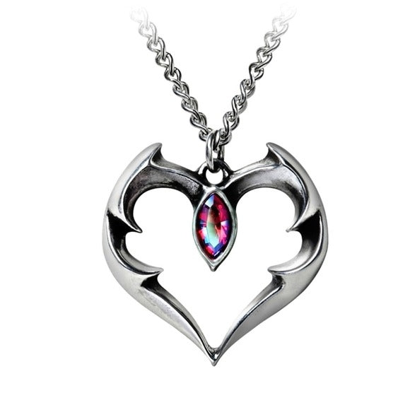 Batheart Pendant | Fine English Pewter Swarovski Crystal 21" - Alchemy Gothic - Necklaces
