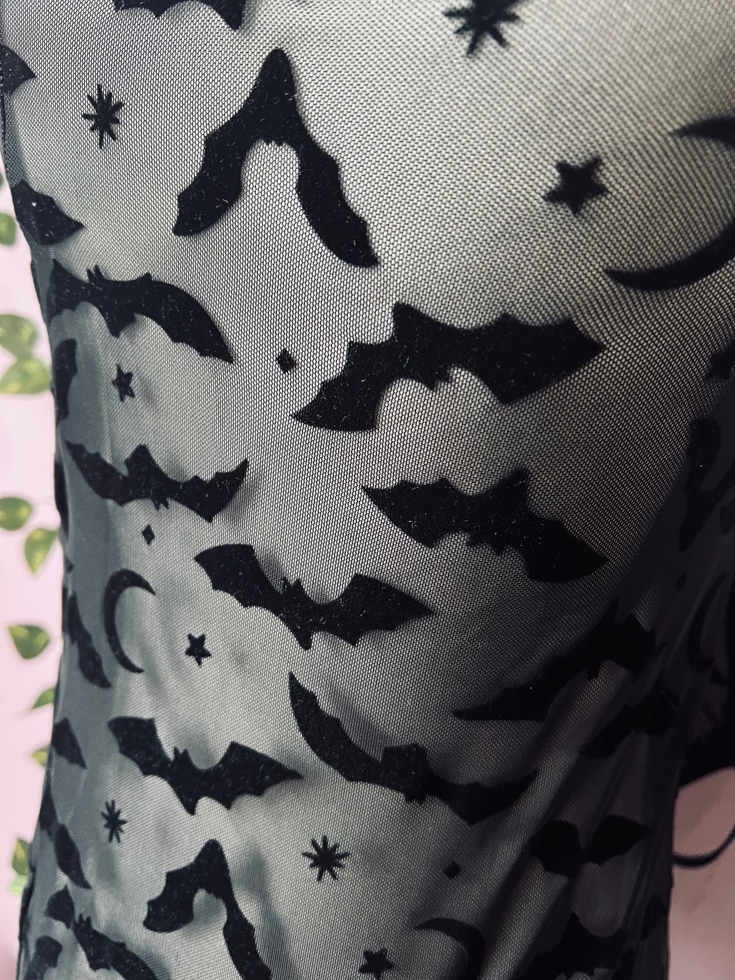 The Sinister Set - BATS - Sheer Velvet Flocked Bat Bra & Shorts Set - READY To SHIP - -