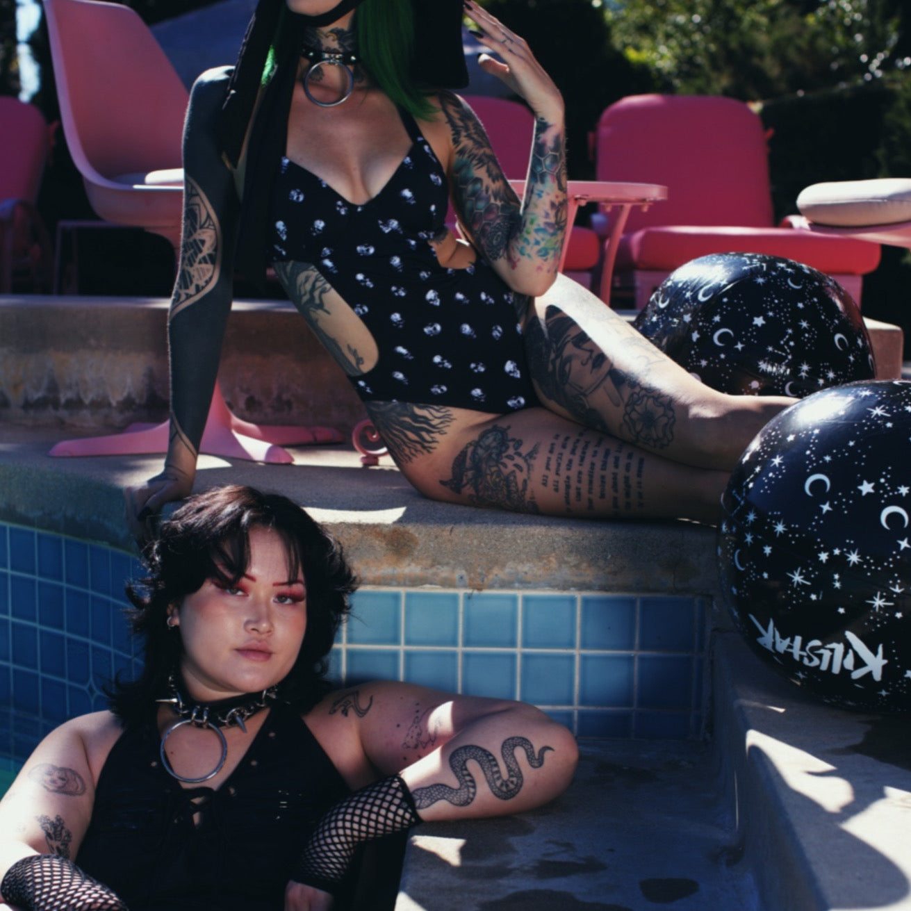 Rebel Fate One-Piece Swimsuit | Black With White Skull Graphics - Killstar - Swim