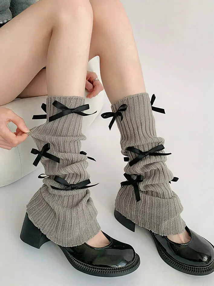 ‘Angelike’ Coquette Ribbon Legwarmers – Lolita-Inspired Y2K Warmers with Bow Details -  - Legwarmers