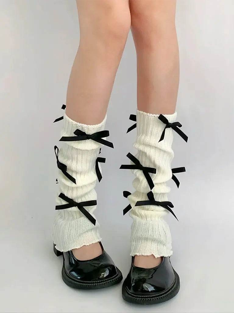 ‘Angelike’ Coquette Ribbon Legwarmers – Lolita-Inspired Y2K Warmers with Bow Details -  - Legwarmers