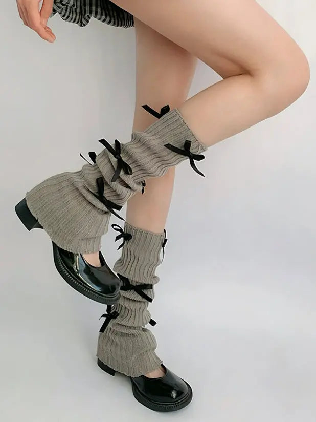 ‘Angelike’ Coquette Ribbon Legwarmers – Lolita-Inspired Y2K Warmers with Bow Details -  - Legwarmers