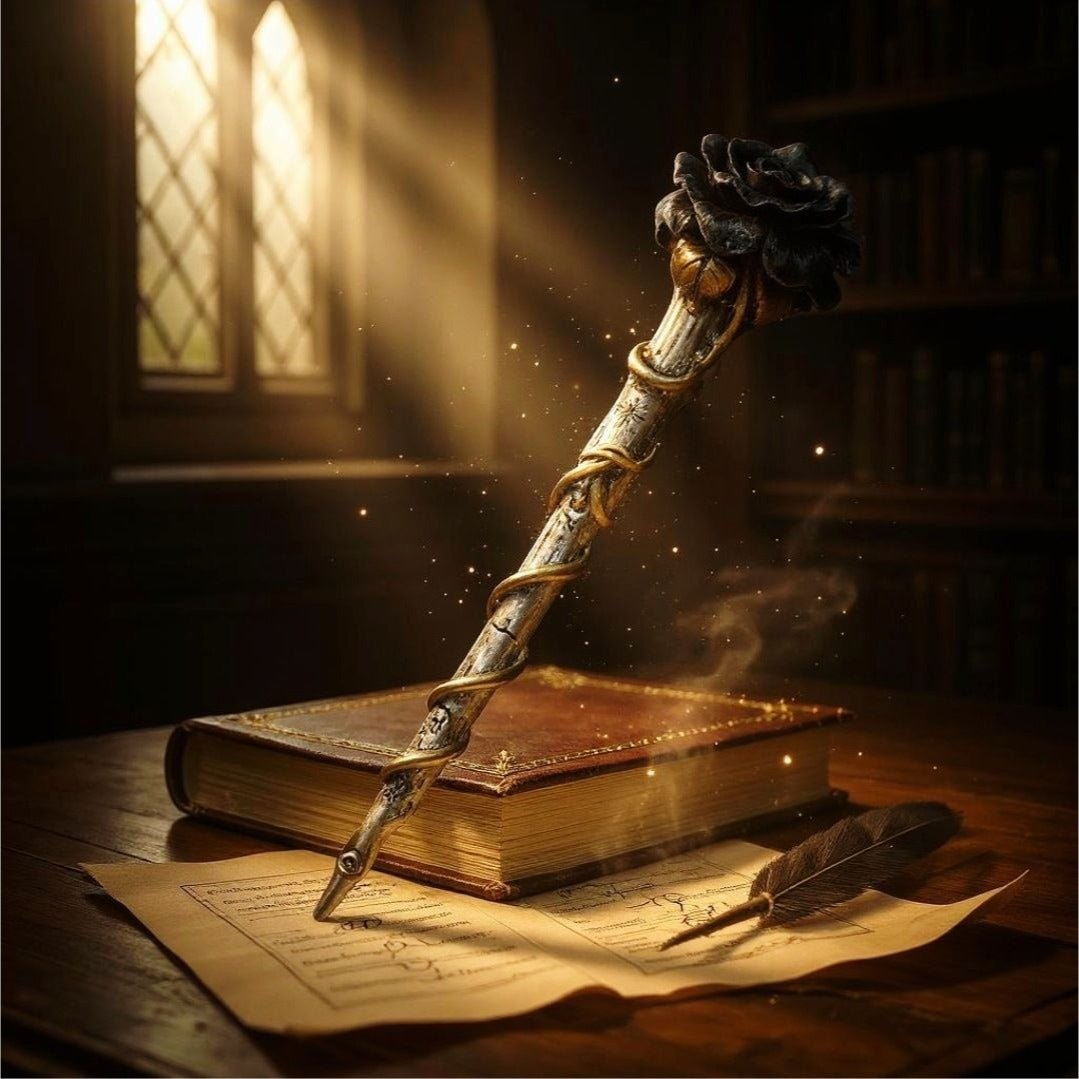 Black Rose Wand by Alchemy Gothic – Resin Scepter w/ Sigils & Ritual Symbolism