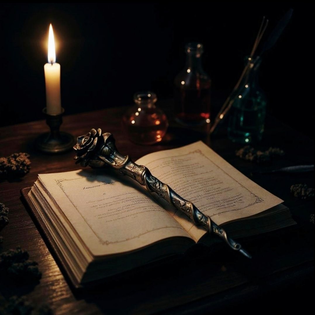 Black Rose Wand by Alchemy Gothic – Resin Scepter w/ Sigils & Ritual Symbolism