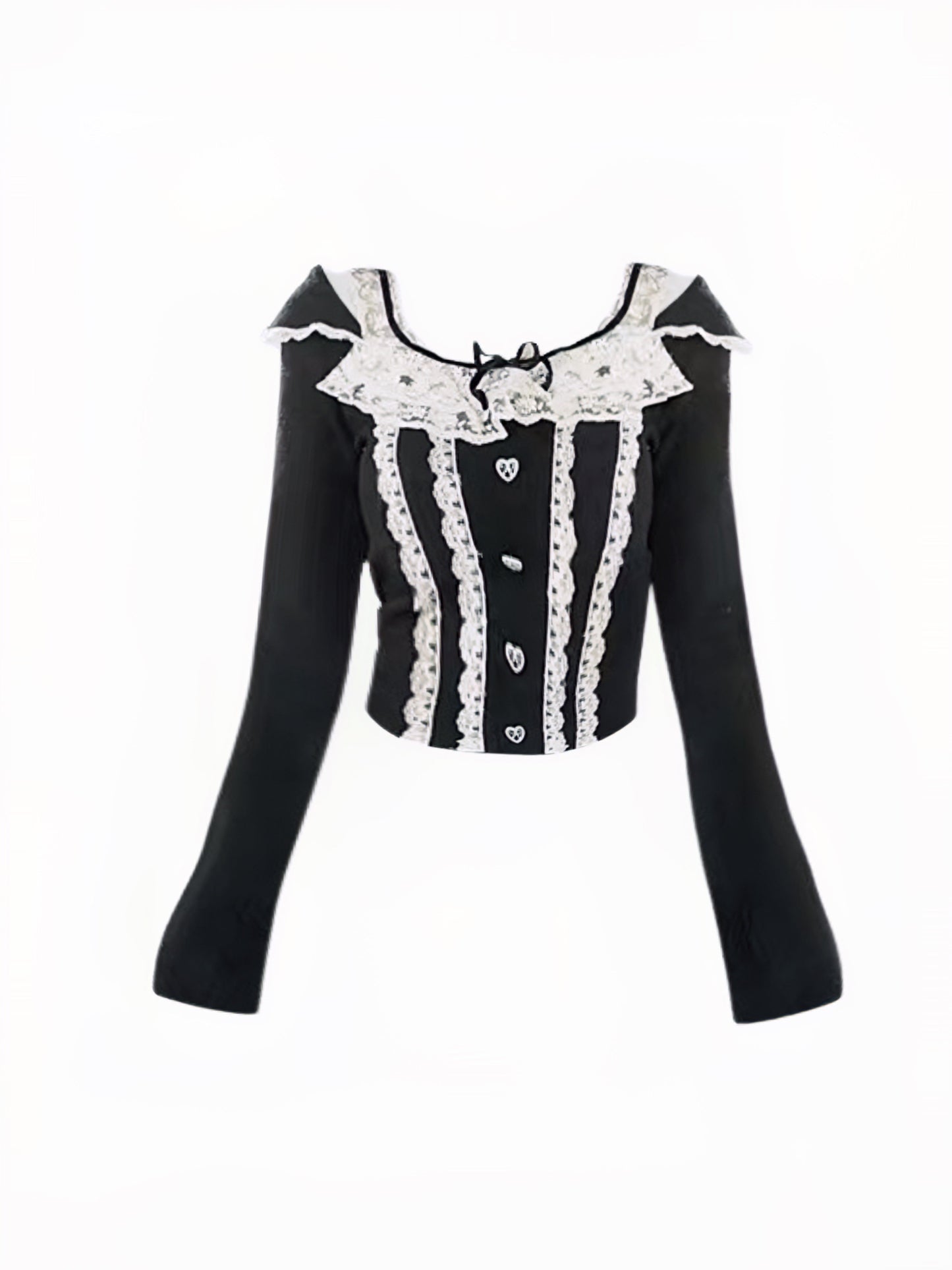 'Babe Lolita' Balletcore Lace Bowtie Shirt -  - Tops - Long Sleeve