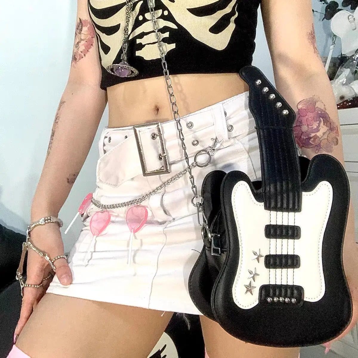 'Bass' Kawaii Y2k Guitar Shaped Bag -  - Crossbody Bag