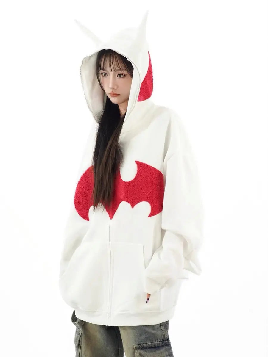 'Bat Girl' Dark Bats Zipped Oversized Hoodie -  - Hoodies