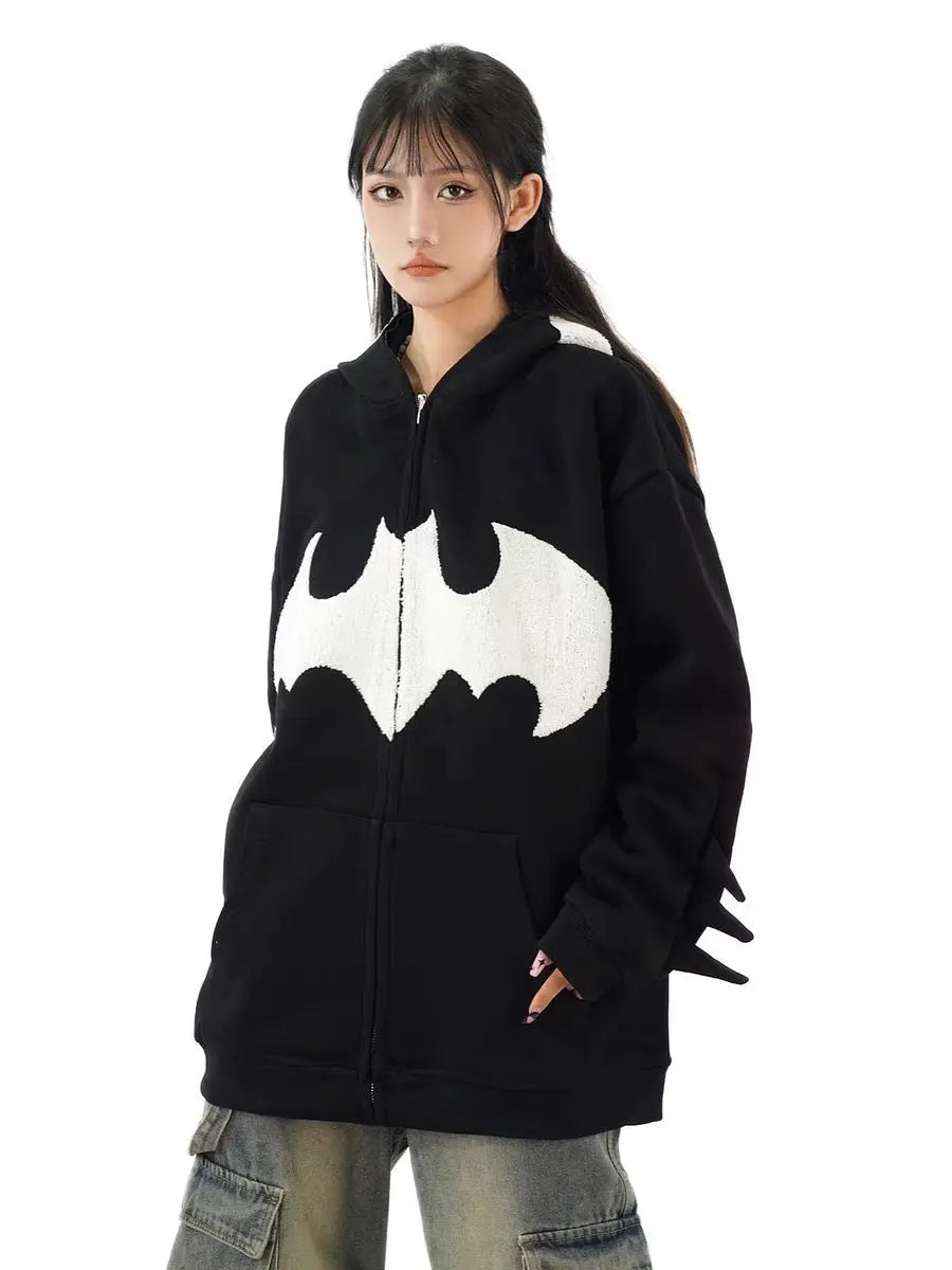 'Bat Girl' Dark Bats Zipped Oversized Hoodie -  - Hoodies