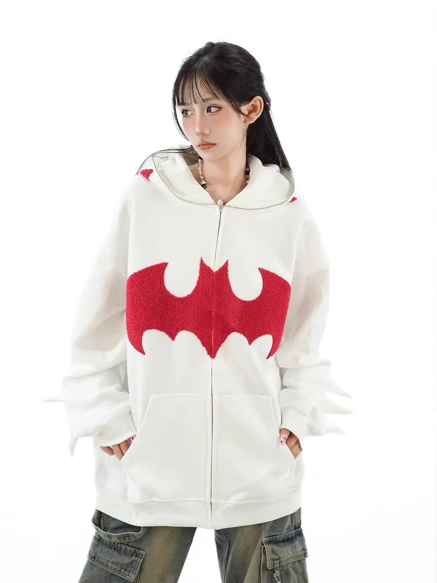 'Bat Girl' Dark Bats Zipped Oversized Hoodie -  - Hoodies