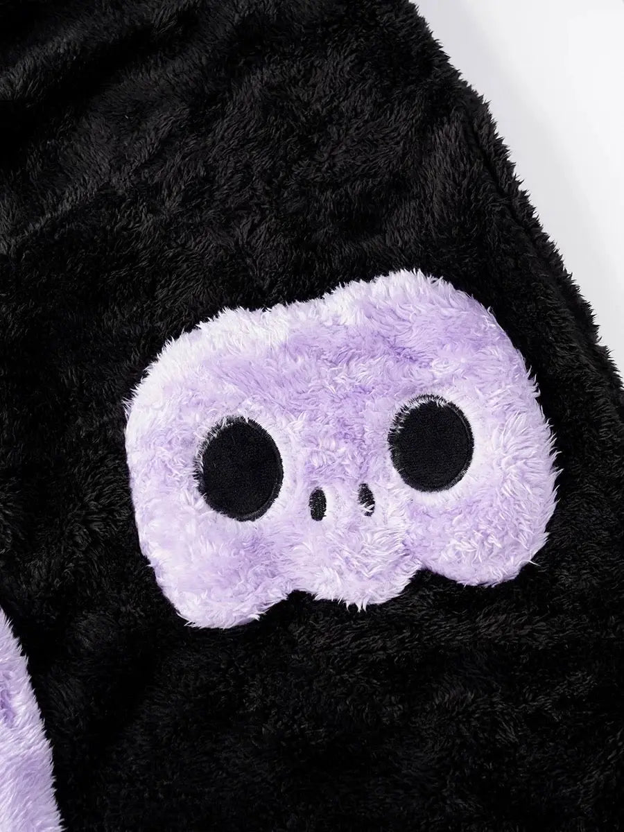 ‘Batsy’ Kawaii Fleece Pajama Robe – Warm Anime-Inspired Loungewear with Ghost Kitties & Pockets -  - Robes