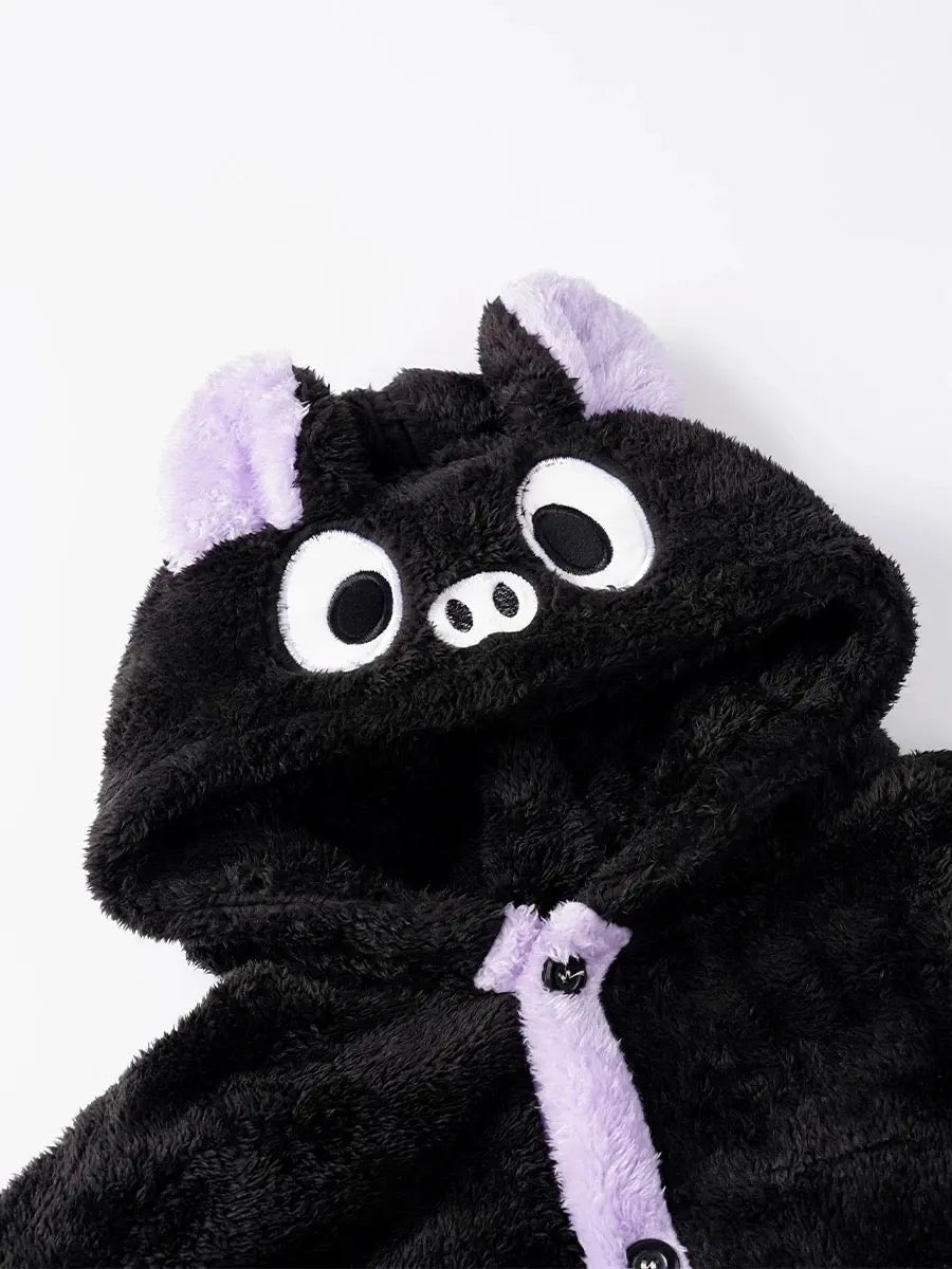 ‘Batsy’ Kawaii Fleece Pajama Robe – Warm Anime-Inspired Loungewear with Ghost Kitties & Pockets -  - Robes