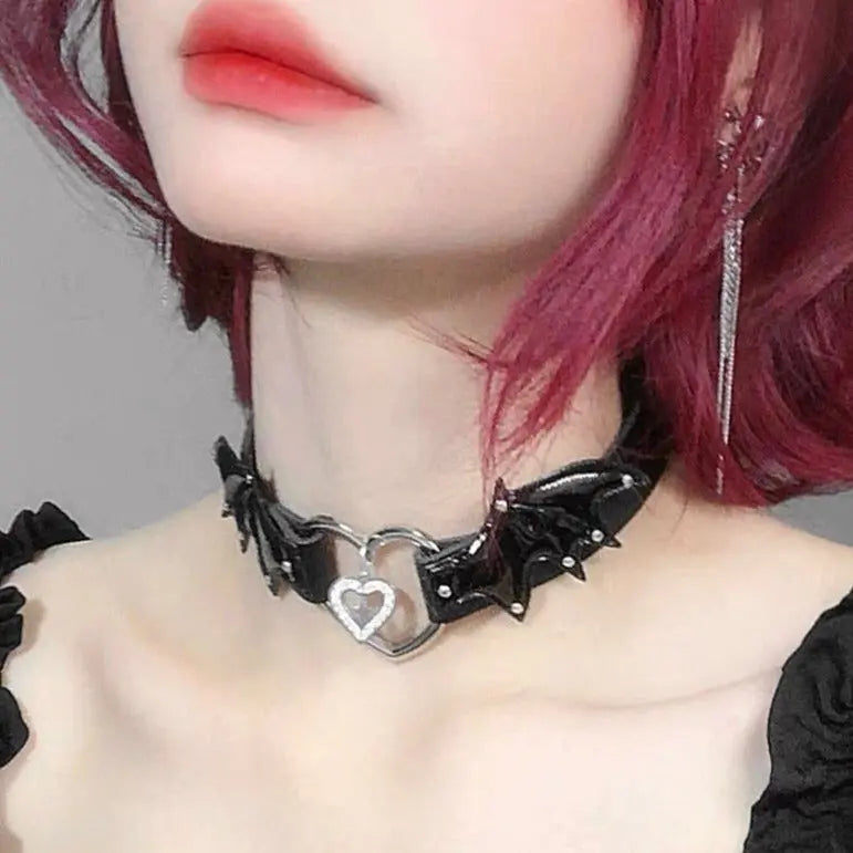 'Besties' Heart & Wings Faux Leather Choker -  - Chokers