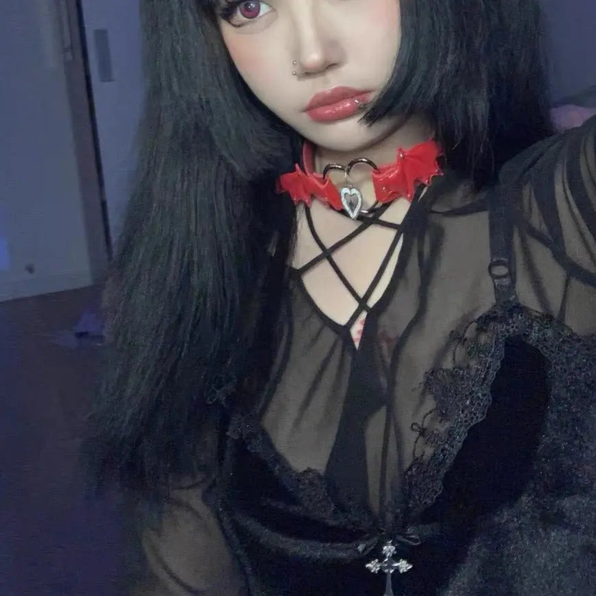 'Besties' Heart & Wings Faux Leather Choker -  - Chokers