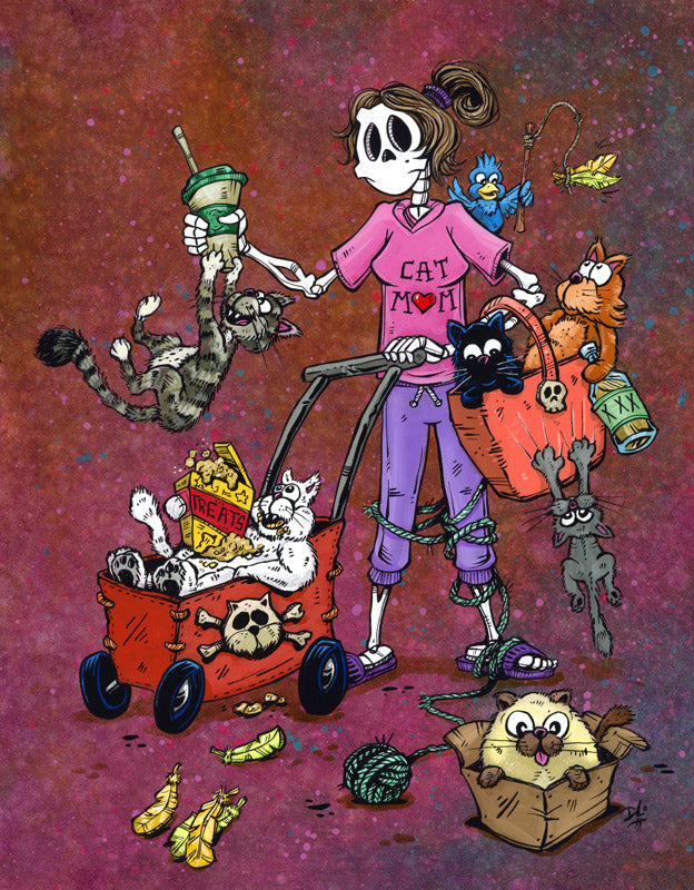 Cat Mom Day of the Dead Art Print - Dia de los Muertos Cat Lover Gift