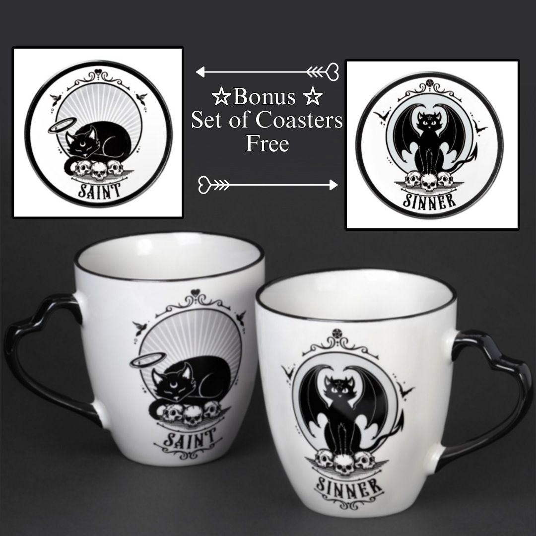 Saint & Sinner Mug Set (4pc) – Fine Bone China + Bonus Coasters