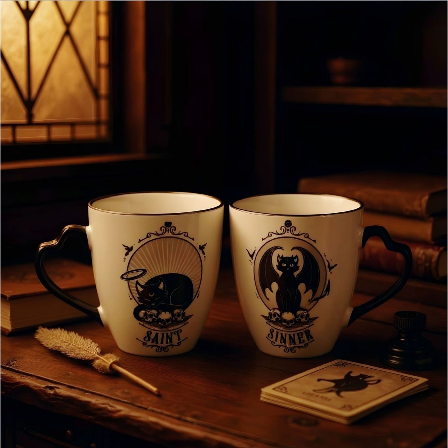 Saint & Sinner Mug Set (4pc) – Fine Bone China + Bonus Coasters
