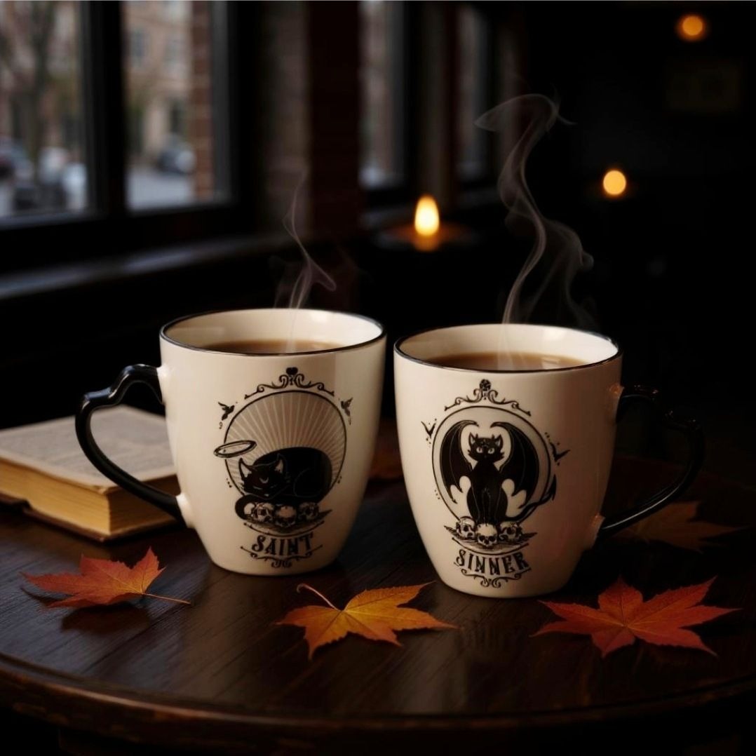 Saint & Sinner Mug Set (4pc) – Fine Bone China + Bonus Coasters