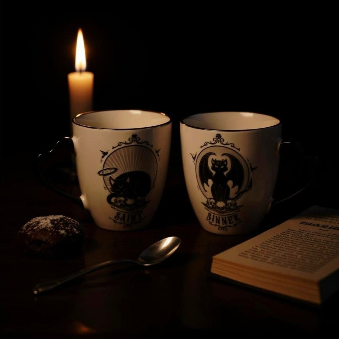 Saint & Sinner Mug Set (4pc) – Fine Bone China + Bonus Coasters