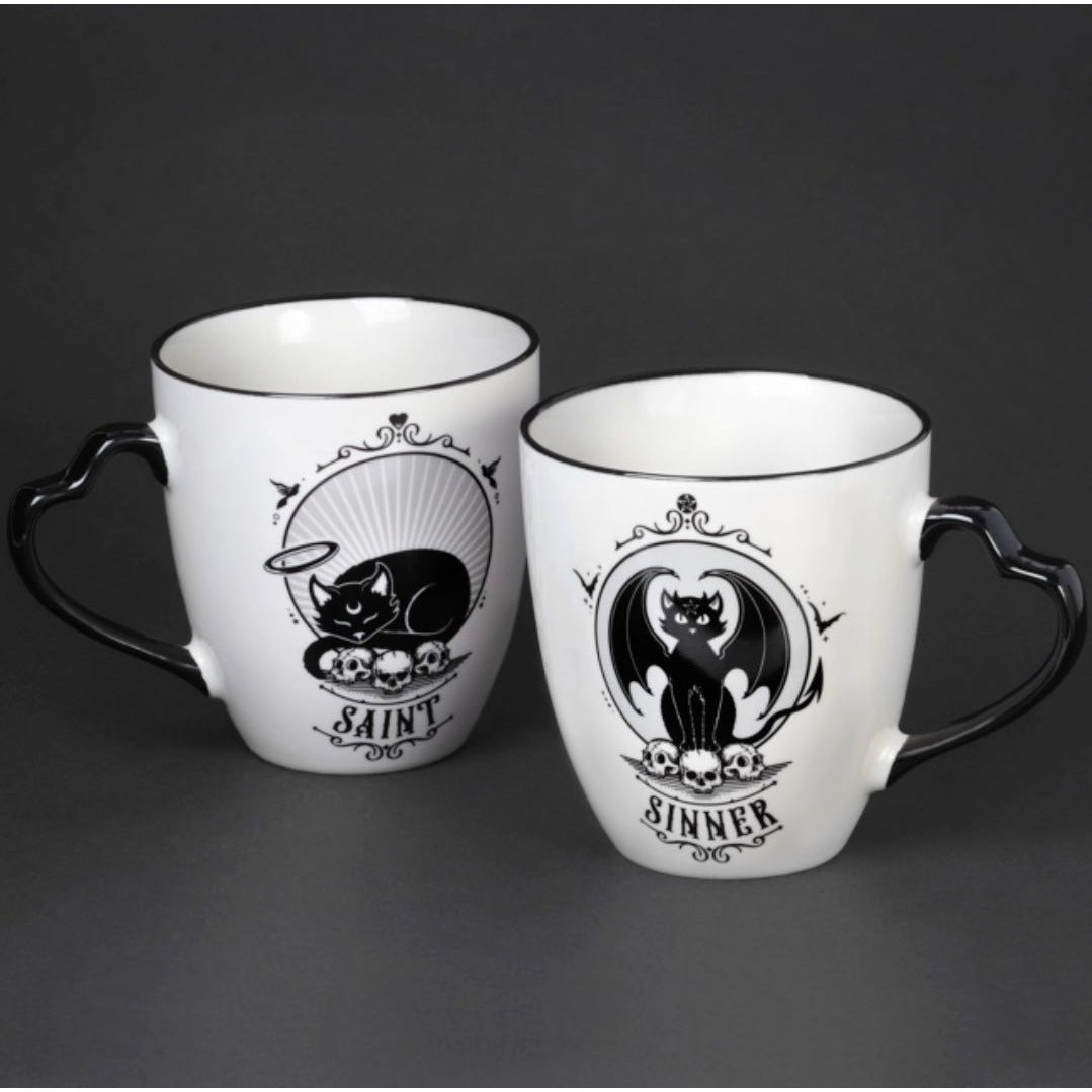 Saint & Sinner Mug Set (4pc) – Fine Bone China + Bonus Coasters