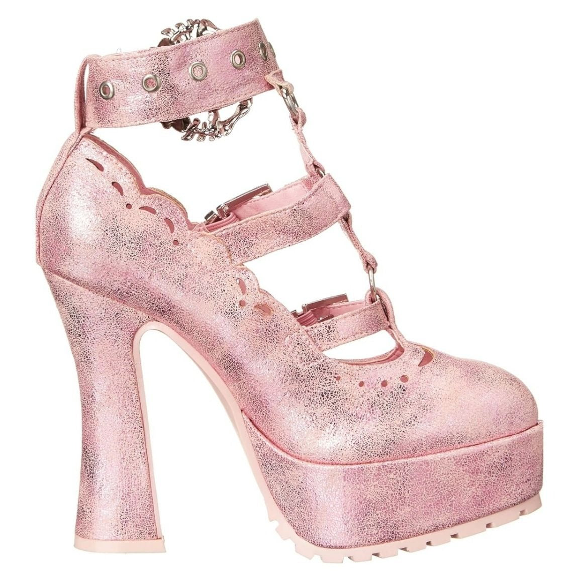 Pastel Goth Platform Heels – Pink Faux Suede O-Ring Buckle 9