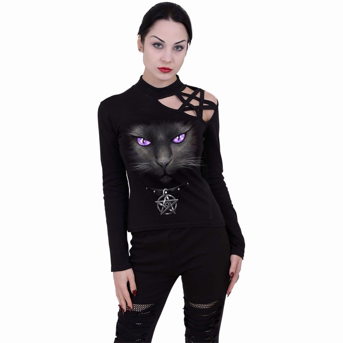 BLACK CAT - Pentagram Shoulder Longsleeve Top -  - Tops - Long Sleeve