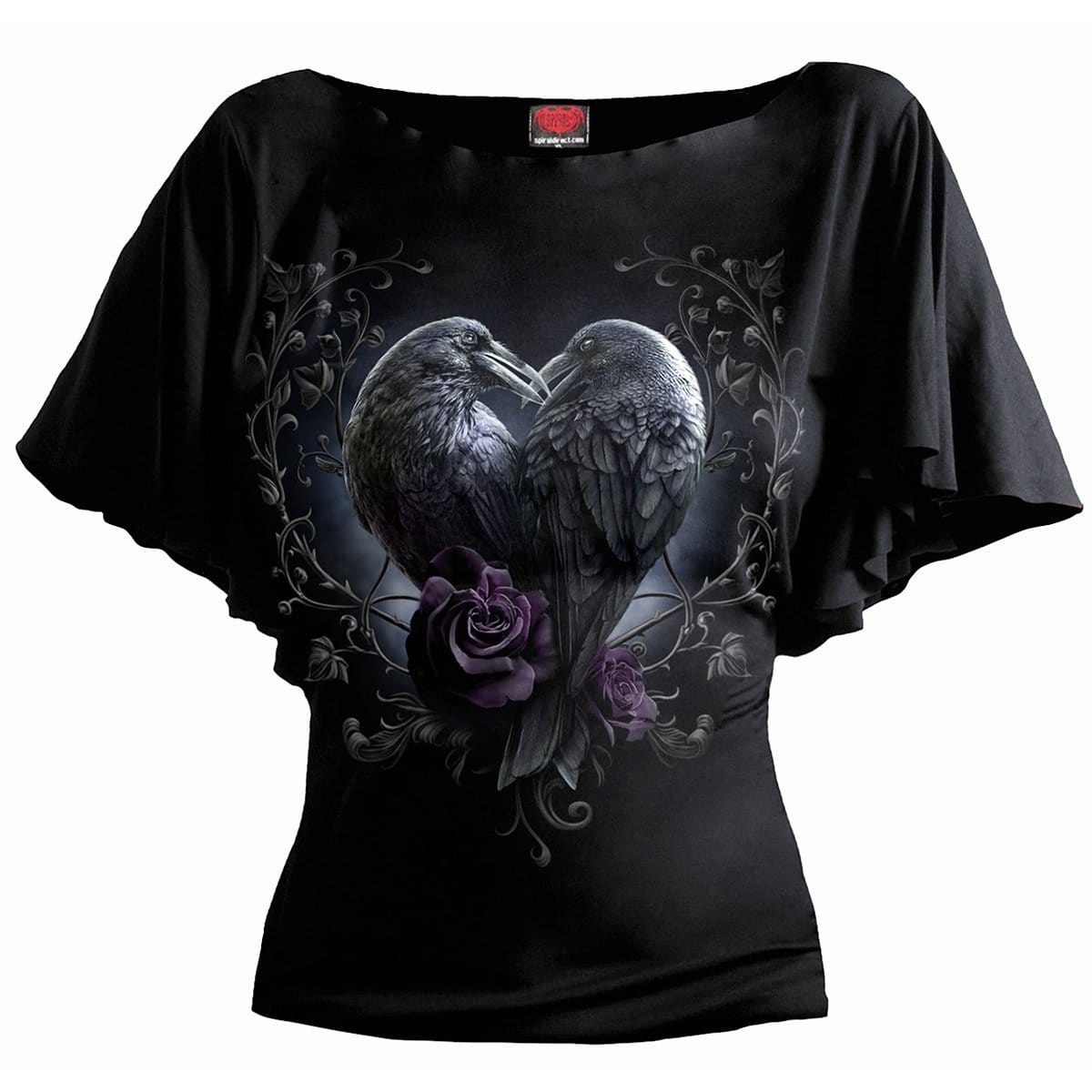 RAVEN HEART - Boat Neck Bat Sleeve Top Black - - Tops - Short Sleeve