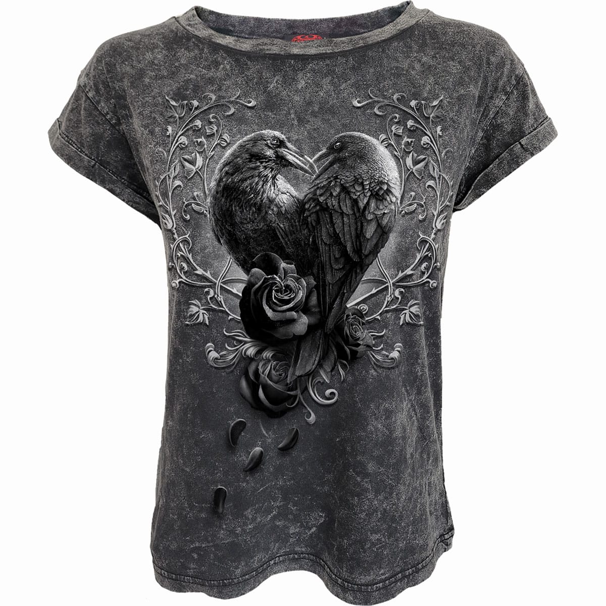 RAVEN HEART - Acid Wash Turnup Sleeve -  - Tops - Short Sleeve